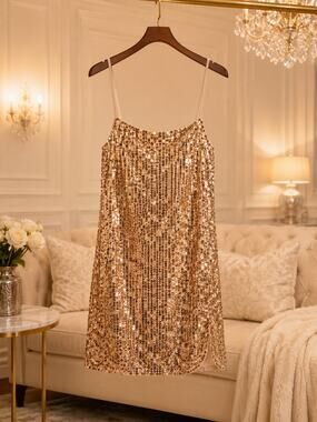 Intimately Free People Gold Sequin Mini Slip Dress Side Slit NWT XL Party Glam